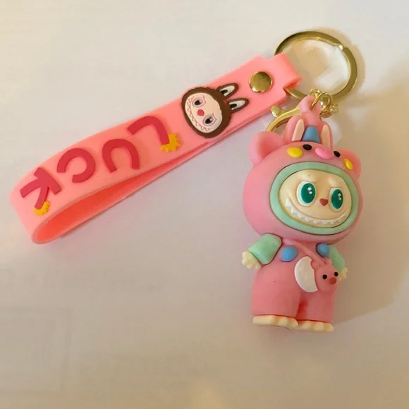 Labubu cute pink and green character keychain “luck” NWOT! - Picture 1 of 6